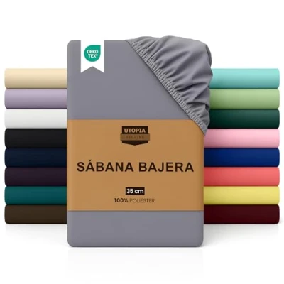 Imagen de Utopia Bedding Sabana Bajera 140x200 Gris Bolsillo Profundo Microfibra de Poliéster Cepillado (Cama 140)