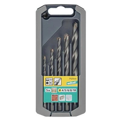 Imagen de wolfcraft Juego de brocas Para piedra con filo carburo tungsteno, vástago hexagonal, Ø 410 mm, 5 piezas I 7123000 taladrar paredes ladrillo, natural y artificial