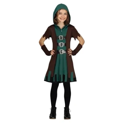 Imagen de FIESTAS GUIRCA Disfraz de Arquero Verde Niña Atuendo Infantil con Capucha, Vestido y Chaleco para Niñas 7 9 Años