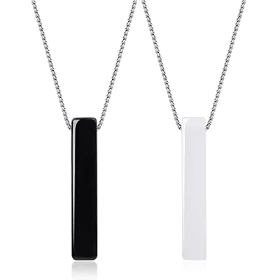 Imagen de COAI Collares para Parejas de Novios con Colgantes Yin Yang Barra Rectangulares Obsidiana y Jade Blanco Piedras Naturales