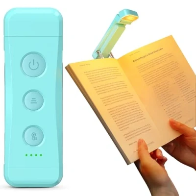 Imagen de Glocusent Luz Lectura, Lampara de Lectura con Pinzas Recargable, 3 Colores &amp; 5 Brillos Regulables USB Libro Compacta y Larga Duración,Regalo para los Amantes del (Azul)