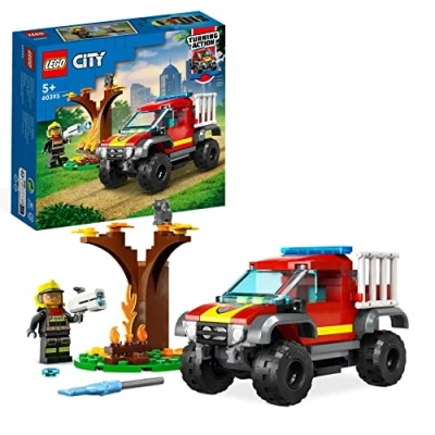 Imagen de LEGO 60393 City Camión de Rescate 4x4 Bomberos con Lanzador Elementos Agua, Juguete para Niños y Niñas 5 Años o Más, Mini Figura Bombera Gatito
