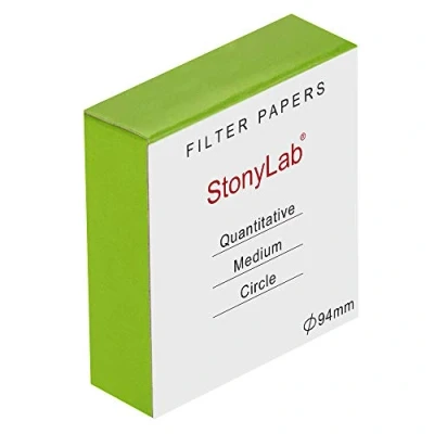 Imagen de stonylab Círculos de Papel Filtro Cuantitativo, Celulosa 94mm Diámetro con Velocidad Filtración Media Retención Partículas 20 Micrones, Paquete 100