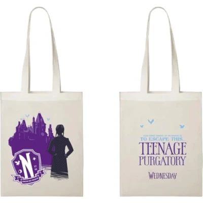 Imagen de Konix Miércoles Bolsa Tote Bag con asas largas 38 x 42 cm 100% poliéster Motivo Teenage Purgatory Blanco