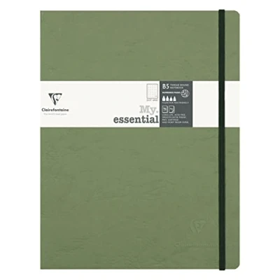 Imagen de Clairefontaine 794433C My.Essential Age Bag Cuaderno de notas (19 x 25 cm, con encuadernación hilo, 96 hojas numeradas, puntos/cuadriculado, papel marfil 90 g), color verde