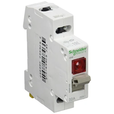 Imagen de Schneider Electric A9S61232 Acti9 iSW Interruptor con Piloto Luminoso, 2 Polo, 32A, 250V, 70mm x 18mm 77mm, Blanco