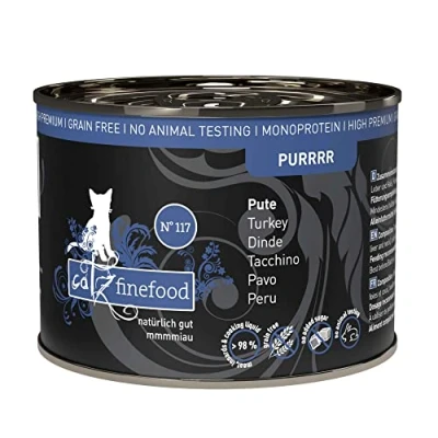 Imagen de catz finefood Purrrr Alimento para Gatos monoproteína de Pavo húmedo N 117, sensibles a la nutrición, 70% Carne, 6 latas 200 g