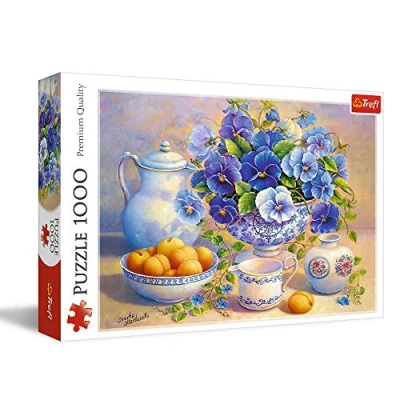 Imagen de Trefl, Puzzle, Ramo Azul, de 1000 Piezas, Flores Azules en un Jarrón, Frutas, Taza, Rompecabezas DIY, Pasatiempo Creativo, Regalo, Diversión,