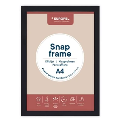Imagen de Europel Marco para puerta, diseño de clic, A4, negro, perfil plano 25 mm