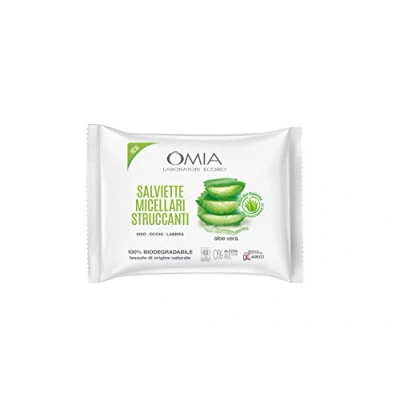 Imagen de Omia Salviettine Micellari Struccanti Viso Aloe Vera del Salento Eco Bio, Estruccante Idratante, Equilibrante, Adatto a Tutti i Tipi di Pelle, Dermatologicamente Testato, Confezione da 20