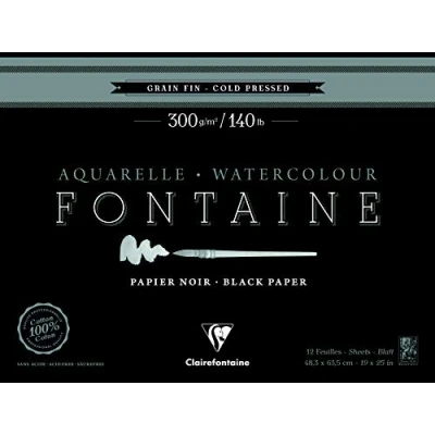 Imagen de Clairefontaine 975309C Un bloc encollé 1 côté de papier dessin Fontaine 12 feuilles grain fin 48,3x63,5 cm 300g, Noir
