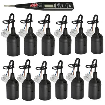 Imagen de 12 Piezas Casquillos E27 Portalamparas Adaptador de Bombillas E27,Probador voltaje,E27 Portalamparas/Casquillos con cable Soporte lámpara,Bases lámpara y terminal