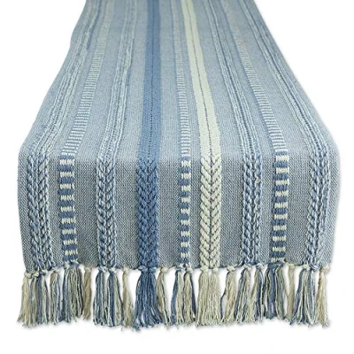 Imagen de DII Farmhouse Camino de Mesa Trenzado a Rayas, 15x72 (15x77, Flecos incluidos), Azul Lavado Piedra