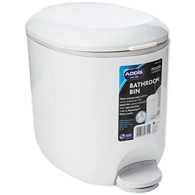 Imagen de Addis 518503 Premium Deluxe Cubo de basura con pedal (3,5 L, 29 x 18,5 23 cm), color blanco y gris