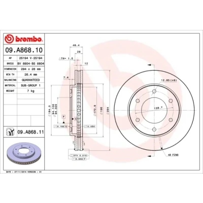 Imagen de BREMBO 09.A868.10 Disco de freno 294 28 6 ventilación interna MITSUBISHI: L200 / Triton IV Pick up, V up