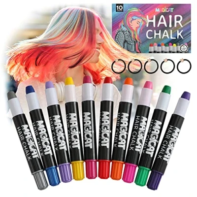 Imagen de Set de tizas para el pelo niña Magicat I 10 colorear pelo, regalos cumpleaños niñas, Navidad, carnaval, Halloween 5 gomas incluidas pintura lavable