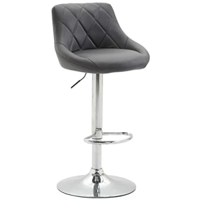 Imagen de Taburete De Bar Lazio Tapizado En Simil Cuero &amp; con Base Metal I Silla Alta Regulable Altura Giratorio, Color:Gris, Color del Marco:Cromado