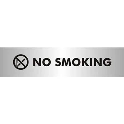 Imagen de Seco Señal de prohibido fumar con pictograma, 190 mm x 45 2 mm, acrílico efecto aluminio cepillado