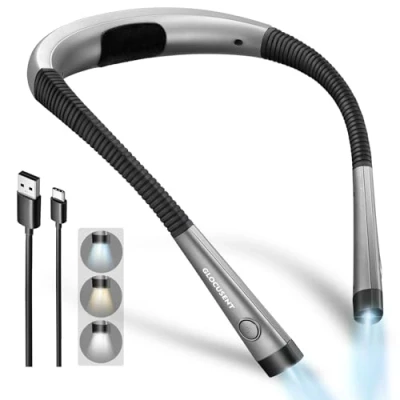 Imagen de Glocusent Luz de Lectura, Lampara Libro Lectura Recargable, 3 Colores, 6 Niveles Iluminación, Brazos Flexibles, Larga Duración, Perfecto para Leer, Tejer, Acampar, Reparar
