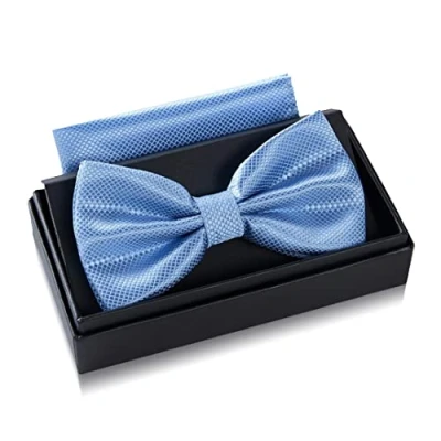 Imagen de Massi Morino Pajarita azul con pañuelo para hombre Set traje de caballero boda ajustable