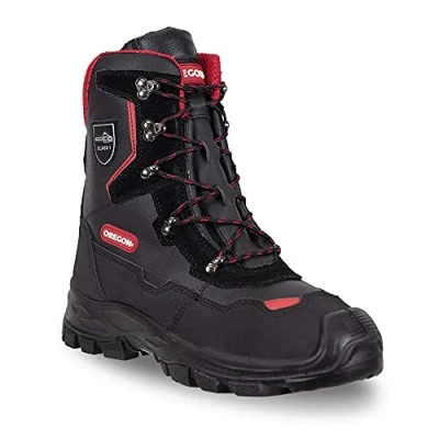 Imagen de Oregon 295449/43 Yukon Clase 1 (20 m/s) Botas Protectoras para Motosierra de Piel, Negro/Rojo, 9 UK