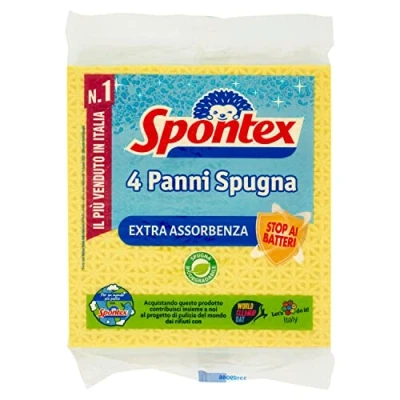 Imagen de Spontex Panni Spugna 4 paños de Esponja, Celulosa/Plástico Textura Interna, Unità (Confezione da 1),