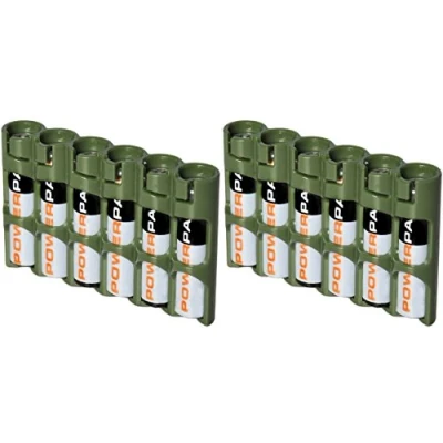 Imagen de Powerpax Slim Line &quot;AAA&quot;, paquete de 2 unidades, color verde militar, cada una tiene capacidad para 6 pilas AAA.