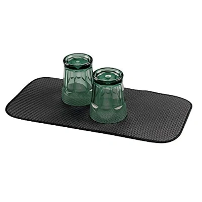 Imagen de iDesign iDry Tapete de cocina, alfombrilla escurreplatos pequeña y fina fabricada en poliéster para un secado platos óptimo, negro/blanco
