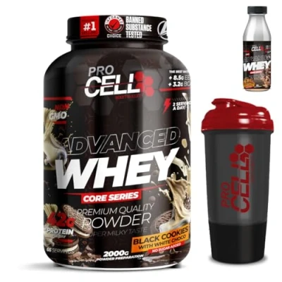 Imagen de PACK Procell Proteinas Whey Advanced 2Kg (Black Cookies With White Choco) + Batido Monodosis Shaker &quot;REGALO&quot; Proteina concentrada Gana masa muscular, en polvo Batidos de