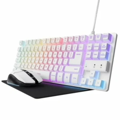Imagen de Pack gaming Trust GXT 794, Ratón inalambrico, Teclado compacto TKL, Retroiluminación, Blanco