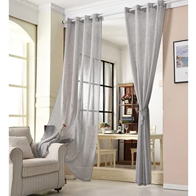 Imagen de WOLTU Cortina con Ojales Transparente Aspecto para Ventana Decorativo Salón Habitación Infantil Dormitorio 140x245 cm, Gris Oscuro(1 Pieza) VH5861dgr