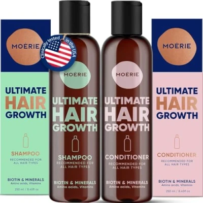 Imagen de Moerie Mineral Shampoo &amp; Hair Conditioner Set For Longer, Thicker, Fuller Vegan Products Paraben Free All Types Reverse Loss 2 x 250ml