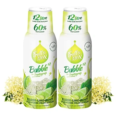 Imagen de FruttaMax Concentrado de jarabe frutas Menos azúcar con un 60% contenido fruta adecuado para máquina refrescos 500ml (Flor Saúco Lima Menta)