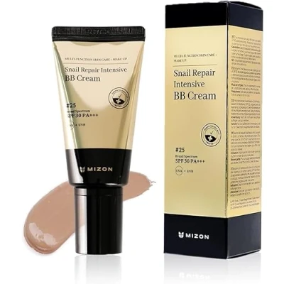Imagen de [Mizon] BB Cream SPF 50+ infusionada con extracto de baba caracol (#25) alta cobertura, hidratación, regeneración la piel, cosmético coreano (Snail Repair Intensive Cream)