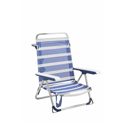 Imagen de Alco 6075ALF 1556 Silla/Cama Playa fibreline, 2x1, bicomponente, Rayas Azules Y Blancas, 70x64x15.5 cm