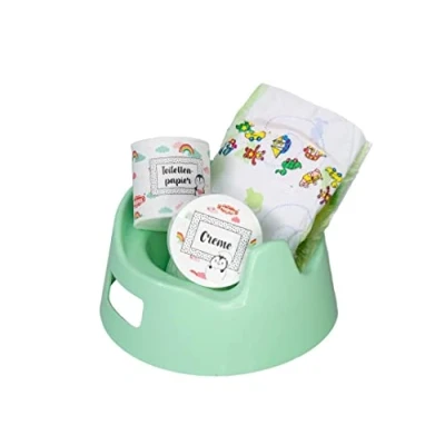 Imagen de Heless 806 Juego de orinal para muñecas, 4 piezas, con accesorios el cuidado la muñeca, color menta, ideal paseos y vacaciones muñeca
