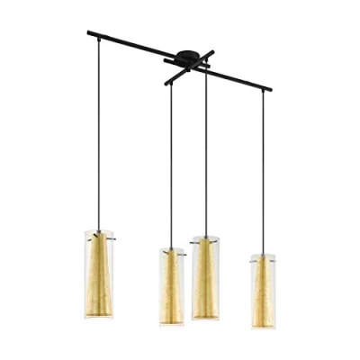Imagen de Eglo Pinto Gold, Lámpara de techo colgante, 4 focos, material: acero, color: negro, vidrio: transparente, dorado, casquillo: E27