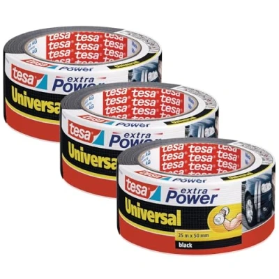 Imagen de tesa UK Extra Power Cinta adhesiva universal de tela (3 unidades, 25 m x 50 mm), color negro