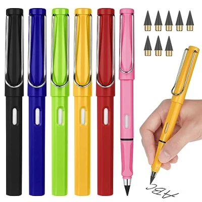 Imagen de Ainiv Lapiz Infinito, 6 Piezas Colores Lápiz Infinito con 8 Puntas De Repuesto Sin Tinta, Eterno Portátil Reutilizable Borrable, Borrador para Escuela, Oficina, Dibujo