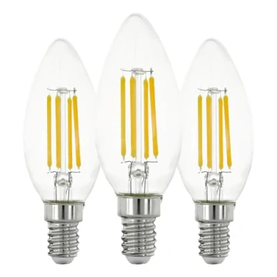 Imagen de Eglo juego de 3 lámparas LED filamento E14, bombilla Edison transparente, 7 vatios (equivalente a 60 vatios), 806 lúmenes, fuente luz blanca cálida, 2700 K, C35, Ø 3,5 cm