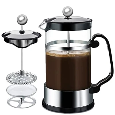 Imagen de MAISITOO Cafetera francesa de émbolo (French Press) 1000ML con jarra cristal y Filtro Acero Inoxidable,Cafetera para Casa,Cocina, Oficina Viajar (Negro)