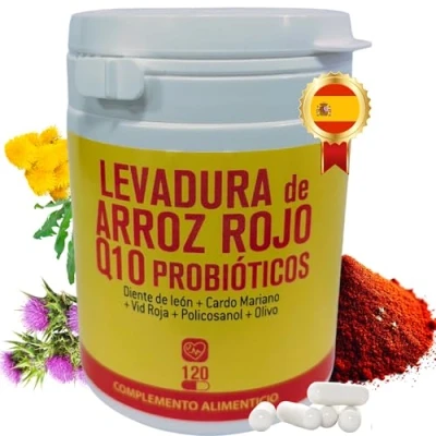 Imagen de DIETÉTICA EUROPEA levadura de Arroz rojo con Q10 y monacolina k colesterol capsulas Diente león Cardo mariano probióticos que ayudan al hígado e intestino red yeast rice coq10