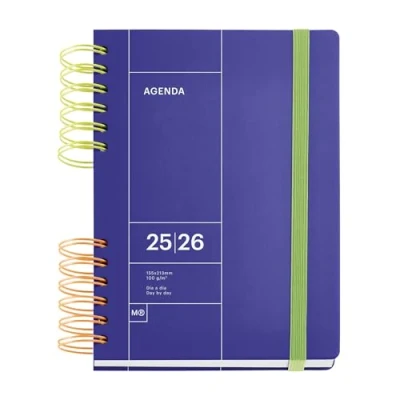 Imagen de Miquelrius Agenda Escolar 25 26, Septiembre 2025 a Agosto 2026, Tamaño 160.5 x 218 mm, Semana Vista, Doble Espiral Bicolor, Cubierta Rígida, Cierre con goma, Catalán Inglés Portugués
