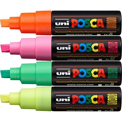 Imagen de Uni Ball Posca PC 8K 4 Juego de Bolígrafo 1X Rosa Fluorescente, Amarillo 1 Verde Fluorescente y Naranja