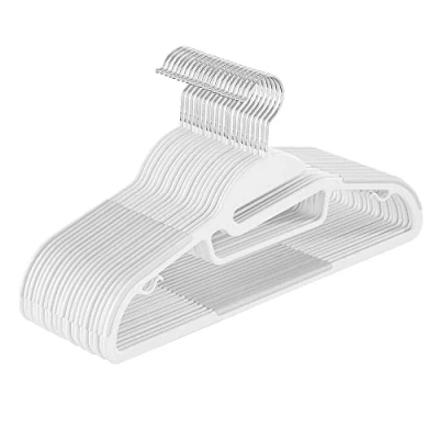 Imagen de SONGMICS Juego de 20 Perchas plástico con Apertura en Forma U, Ahorra Espacio, 0,5 cm Grosor, 41,5 Ancho, Gancho Giratorio 360, Color Blanco CRP041W02