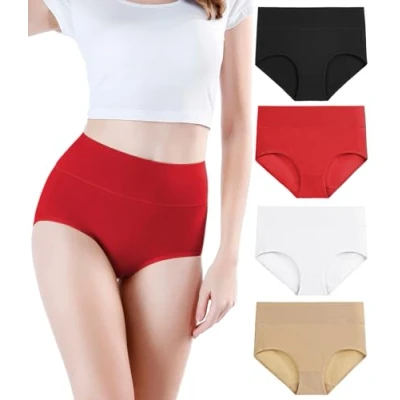 Imagen de wirarpa Braguitas Culotte Algodón para Mujer Bragas de Cintura Alta Cómodo Faja Reductora Ajustan 4 Pack Talla S