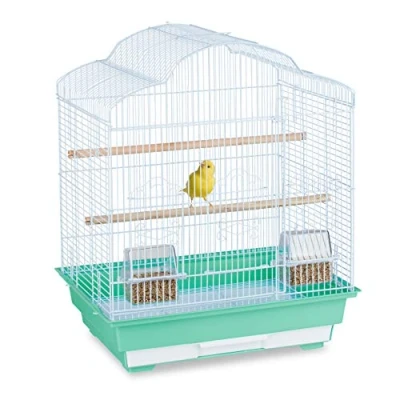 Imagen de Relaxdays Jaula de Aves Metálica para Canarios Pequeños, con Perchas y Comederos, 56,5x46,5x35,5 cm, Color Verde