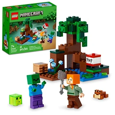 Imagen de LEGO Minecraft The Swamp Adventure 21240, juguete de construcción con figuras Alex y zombi en bioma, idea regalo cumpleaños para niños a partir 8 años