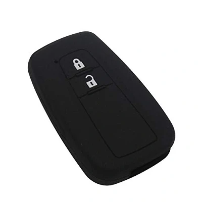 Imagen de Happyit Cubierta del Caso Dominante Coche de Silicona para Toyota CHR C HR Camry Prius Prado 2 Botón Llave Inteligente (Negro.)