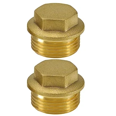 Imagen de eMagTech 2 tapones de rosca BSP macho 3/4 pulgadas, tapa extremo tubo latón accesorios para conexión tuberías, baño, cocina, color dorado